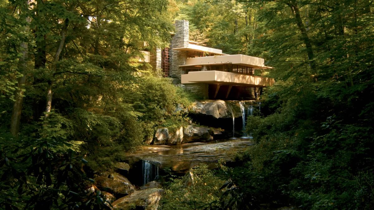 Fallingwater, Frank Lloyd Wright’s masterpiece built over a waterfall, now a museum exploring its organic design and architectural impact on homes and churches.