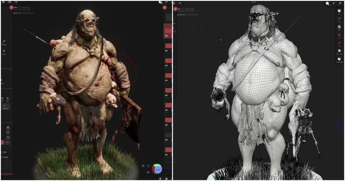 Janell Buncome created a detailed fantasy troll using Nomad Sculpt